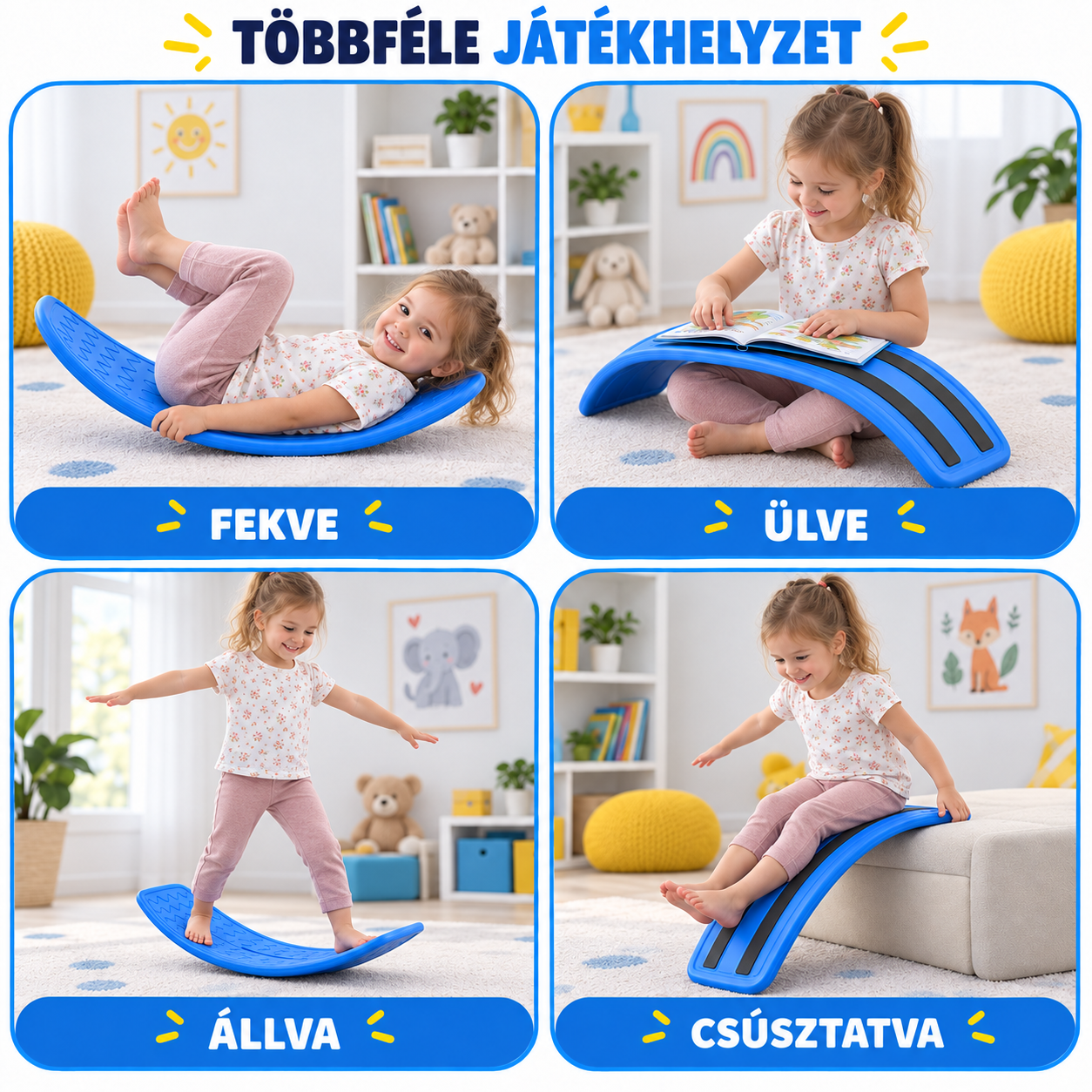Sensy Kiddo Egyensúlyozó Deszka többféle játékhelyzetben