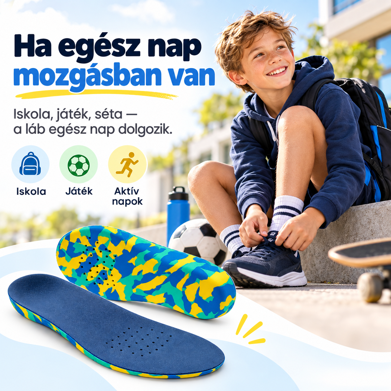Aktív, egész nap mozgásban lévő gyerek Orto Kiddo Teen talpbetéttel